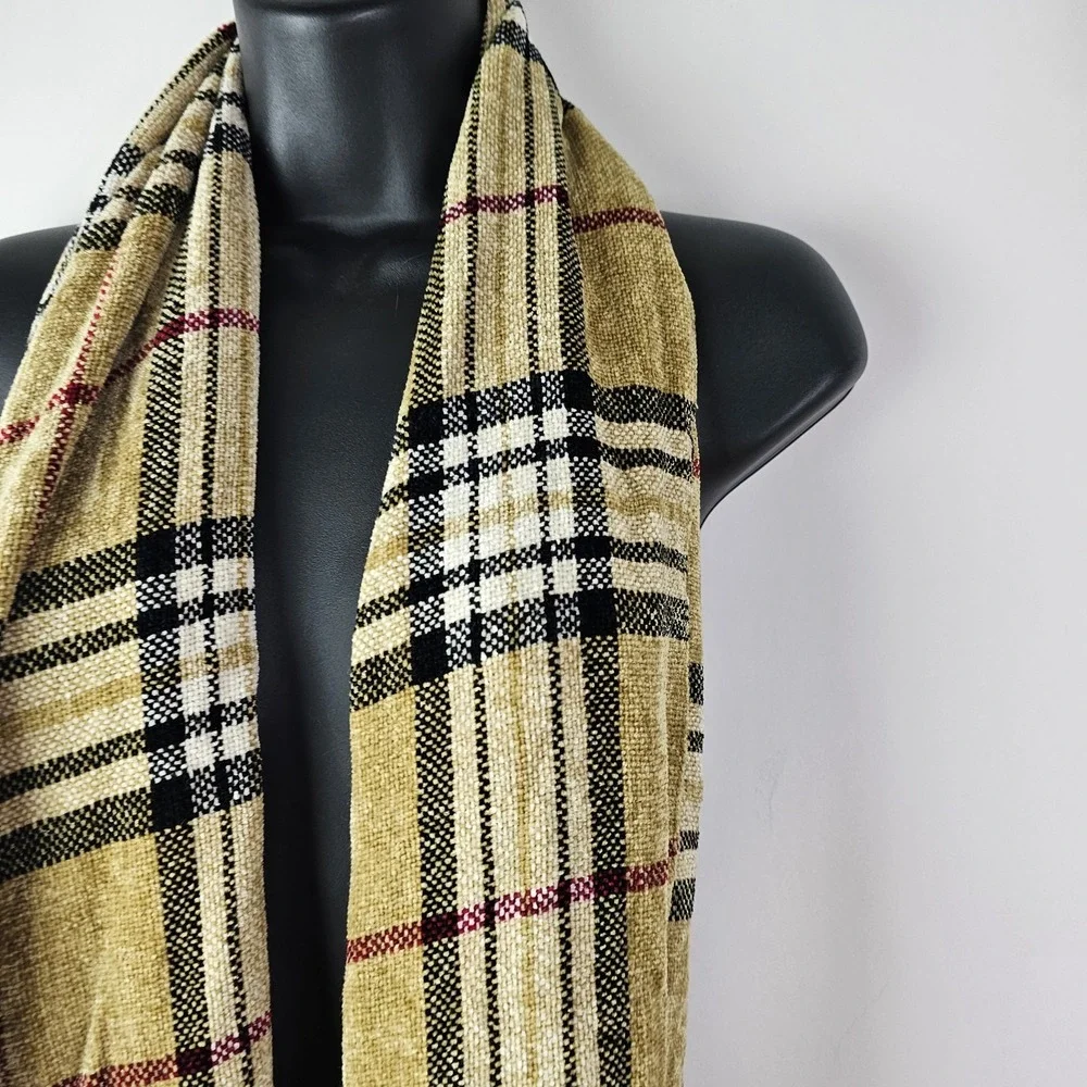 Nova Check Womens One Size Scarf Tan Velvet Plaid Rectangle Soft Classic‎ Wrap